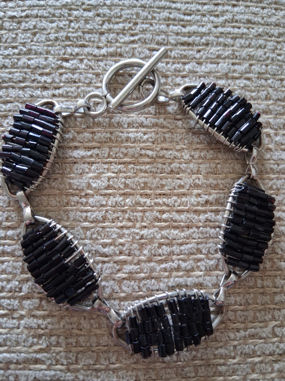 Black Beaded Toggle Link Bracelet